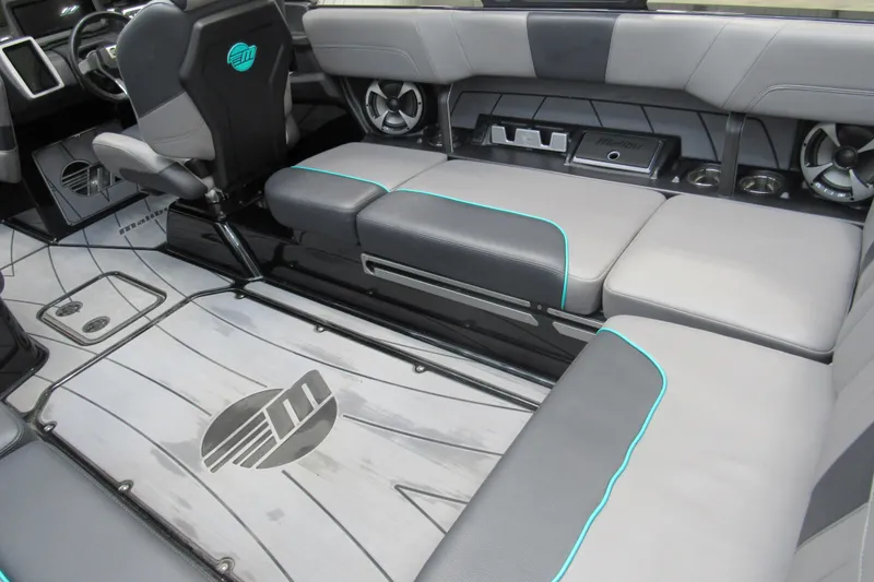 Slide: The Image of 2021 Malibu Wakesetter 23 LSV interior with sleek seating and modern design. - 6
