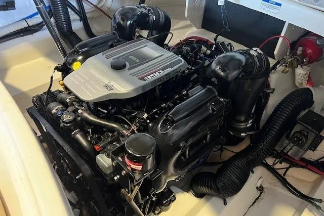 Slide: The Image of Engine of 2016 Sea Ray 250 SLX boat, showcasing detailed components and layout. - 23