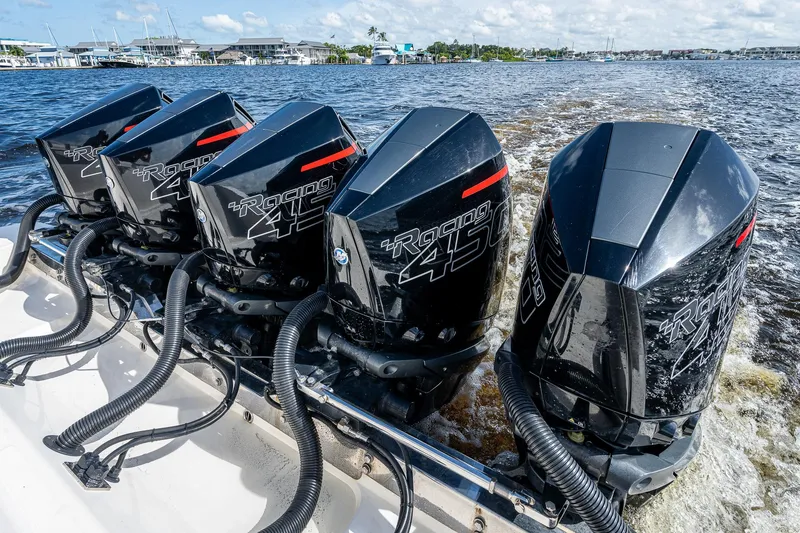 Slide: The Image of 2021 Gulf Crosser 52 with quad Mercury Racing 450R outboard engines on the water. - 16