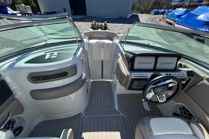 Slide: The Image of 2026 Crownline 278 SS boat interior with Garmin navigation system and sleek design. - 9