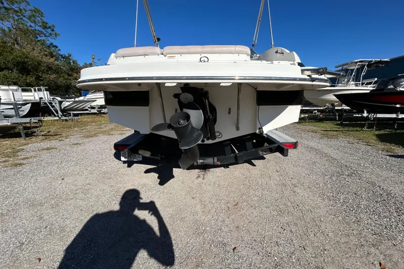 Slide: The Image of 2008 NauticStar 232DC Sport Deck boat on trailer, rear view, sunny day. - 17