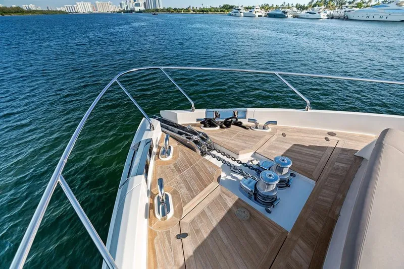 Slide: The Image of Bow view of 2023 Ferretti Yachts 860, showcasing deck and anchor system. - 39
