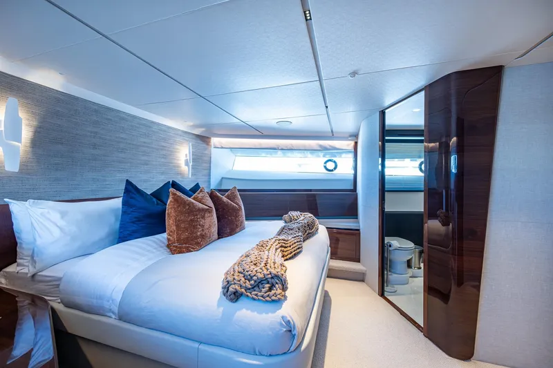 Slide: The Image of Luxurious bedroom interior of 2022 Princess X95 yacht with modern design and elegant decor. - 103