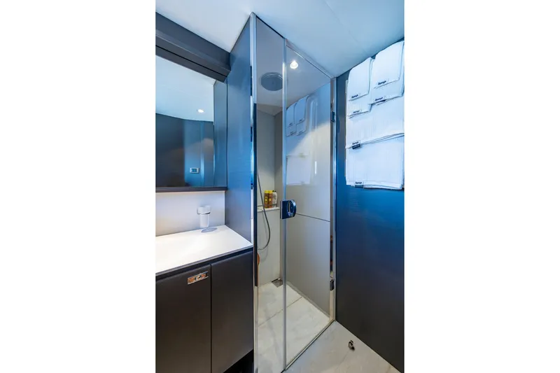 Slide: The Image of Luxurious bathroom in 2022 Princess X95 yacht with modern shower and sleek design. - 105
