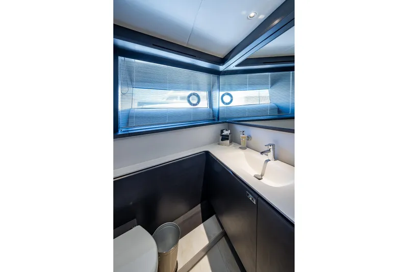Slide: The Image of Luxurious bathroom interior of 2022 Princess X95 yacht with modern fixtures and sleek design. - 106