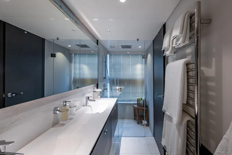 Slide: The Image of Luxurious bathroom in 2022 Princess X95 yacht with modern fixtures and elegant design. - 124