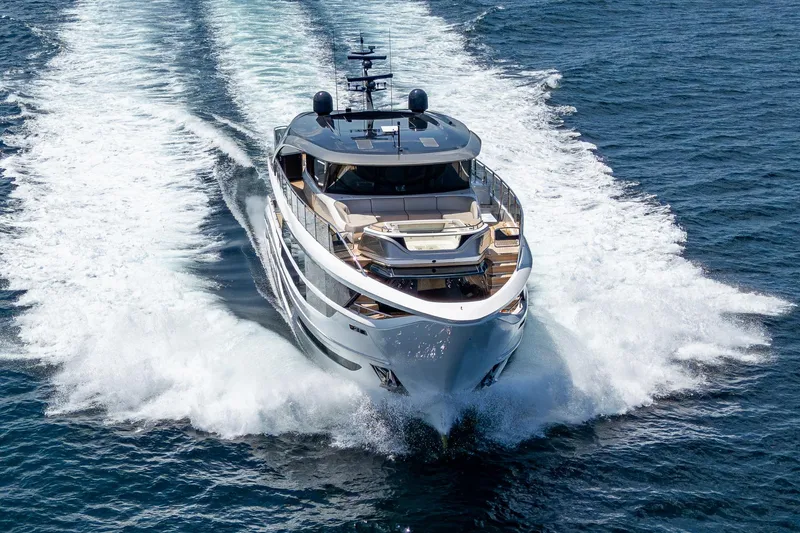 Slide: The Image of Luxurious 2022 Princess X95 yacht cruising on open sea, showcasing sleek design and elegance. - 13