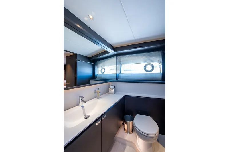 Slide: The Image of Luxurious bathroom interior of 2022 Princess X95 yacht with modern fixtures and sleek design. - 148