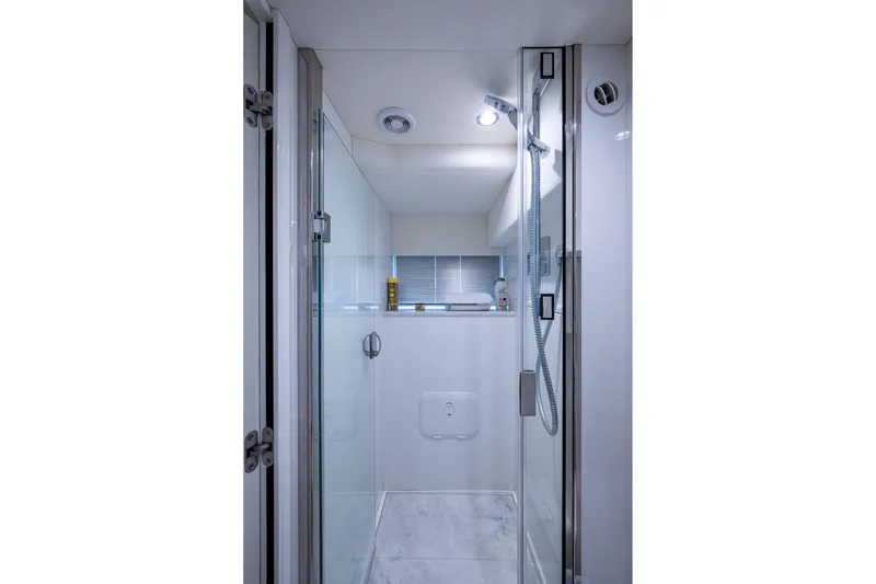 Slide: The Image of Luxurious shower in 2022 Princess X95 yacht, featuring sleek glass doors and modern fixtures. - 157