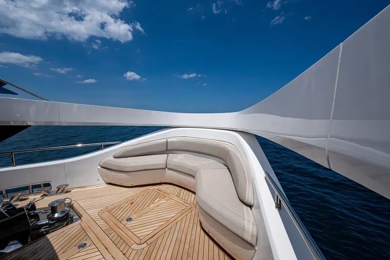 Slide: The Image of Luxurious 2022 Princess X95 yacht deck with elegant seating and ocean view. - 20