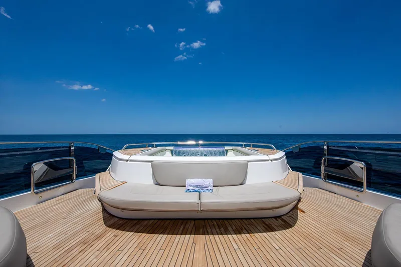 Slide: The Image of Luxurious 2022 Princess X95 yacht deck with jacuzzi, ocean view, and clear blue sky. - 28