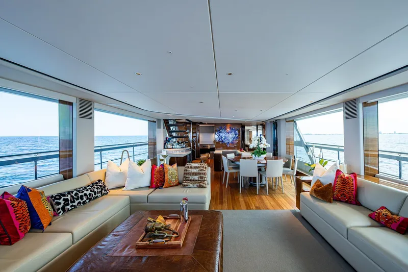 Slide: The Image of Luxurious interior of 2022 Princess X95 yacht with elegant seating and ocean views. - 73