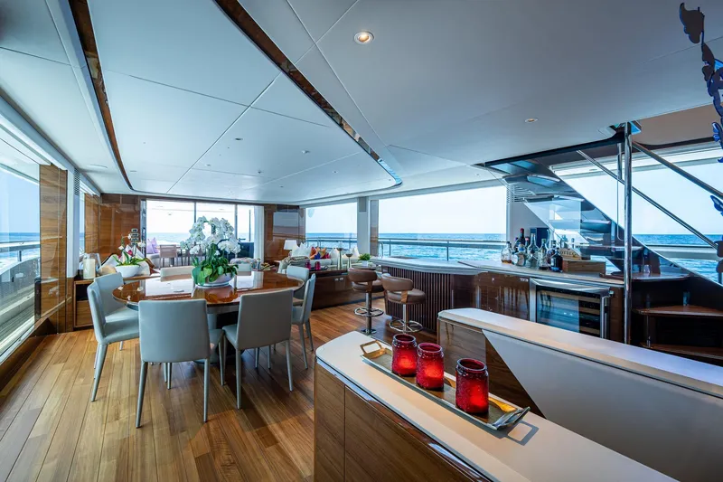 Slide: The Image of Luxurious interior of 2022 Princess X95 yacht with elegant dining area and ocean view. - 84