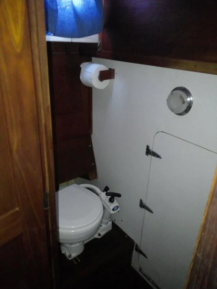 Slide: The Image of Compact bathroom in a 1973 Allied Mistress boat. - 10