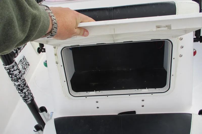 Slide: The Image of 2019 Blue Wave 2200 SL BAY boat storage compartment being opened. - 12