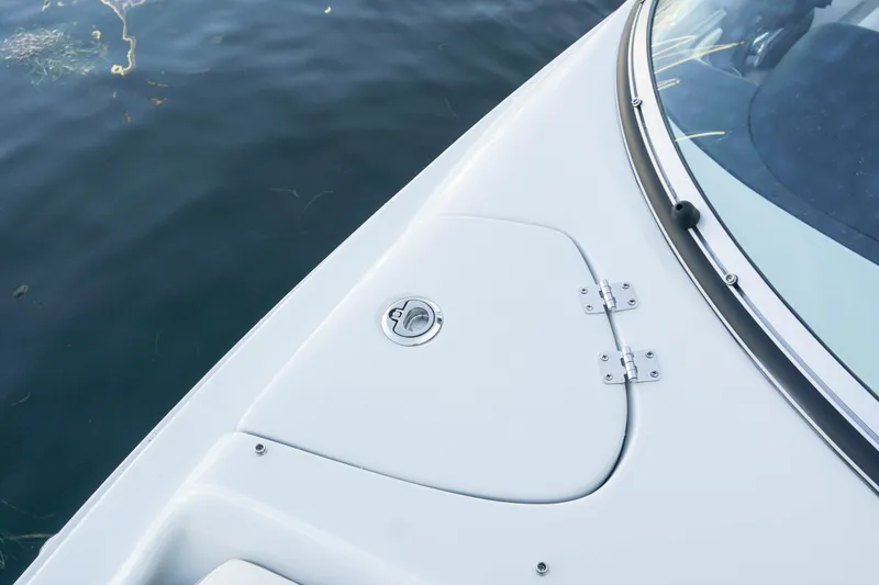 Slide: The Image of 2026 Crownline 288 SS boat deck detail with water background. - 14