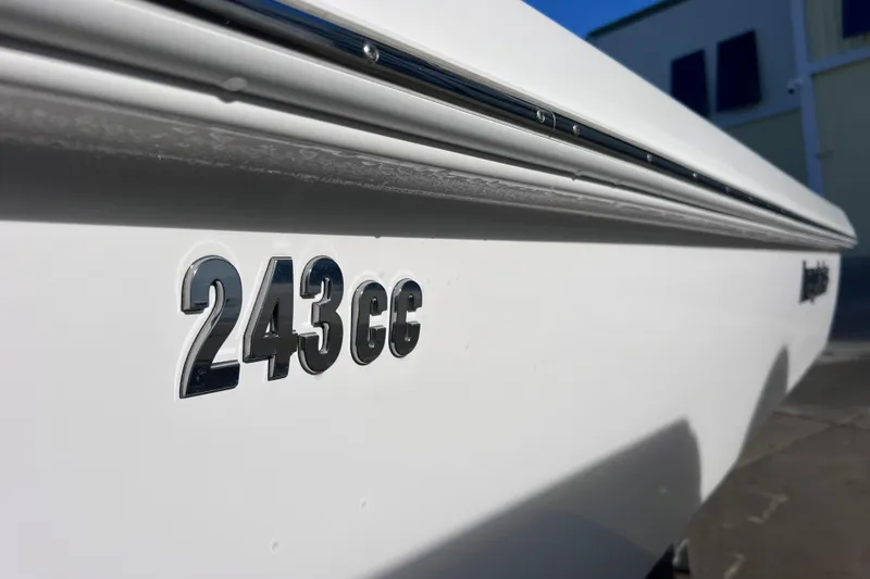 Slide: The Image of 2024 Everglades 243 Center Console boat, close-up of model emblem. - 15