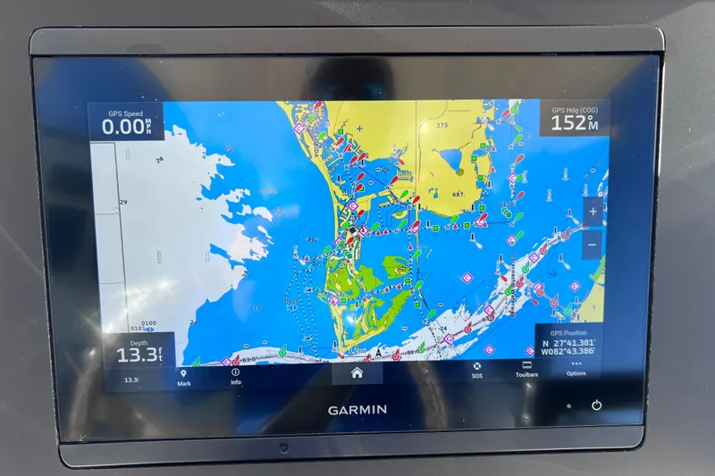 Slide: The Image of Garmin navigation display on 2024 Everglades 243 Center Console boat. - 61