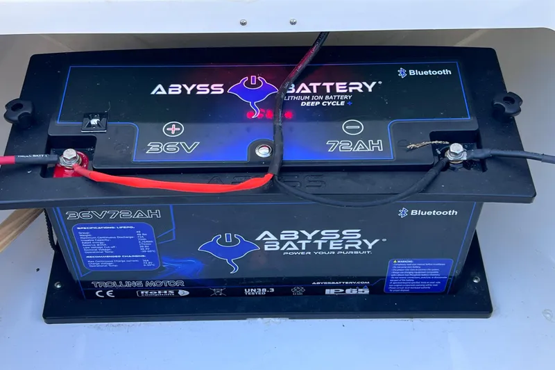 Slide: The Image of Lithium-ion deep cycle battery, 36V 72AH, in Everglades 243 Center Console, 2024 model. - 70
