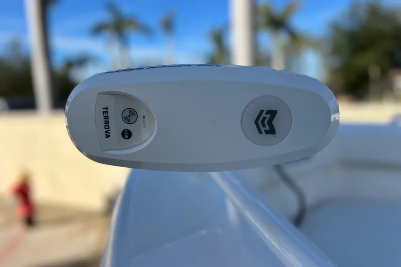 Slide: The Image of 2024 Everglades 243 Center Console boat with Terrova trolling motor detail. - 72