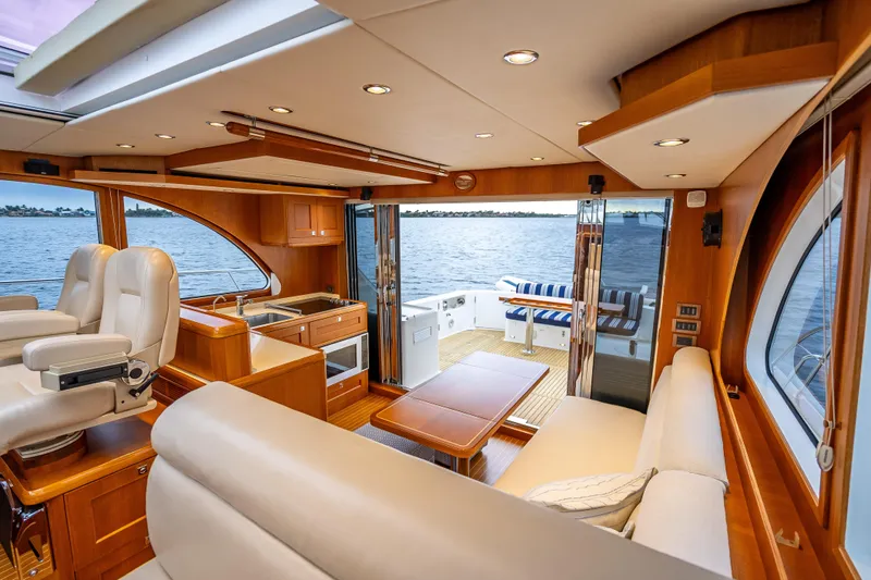 Slide: The Image of Luxurious interior of 2014 Grand Banks 50 Eastbay SX yacht with ocean view. - 27