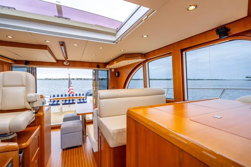Slide: The Image of Luxurious interior of 2014 Grand Banks 50 Eastbay SX yacht with scenic ocean view. - 32