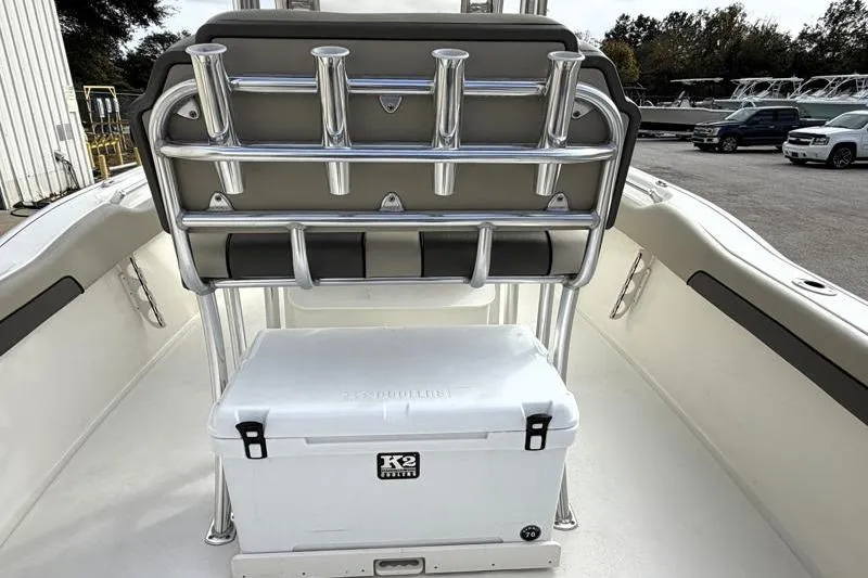 Slide: The Image of 2025 Key West 239 FS boat interior with rod holders and K2 cooler. - 36