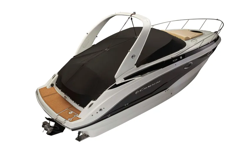 Slide: The Image of 2026 Crownline 270 CR boat with sleek design and covered deck. - 13