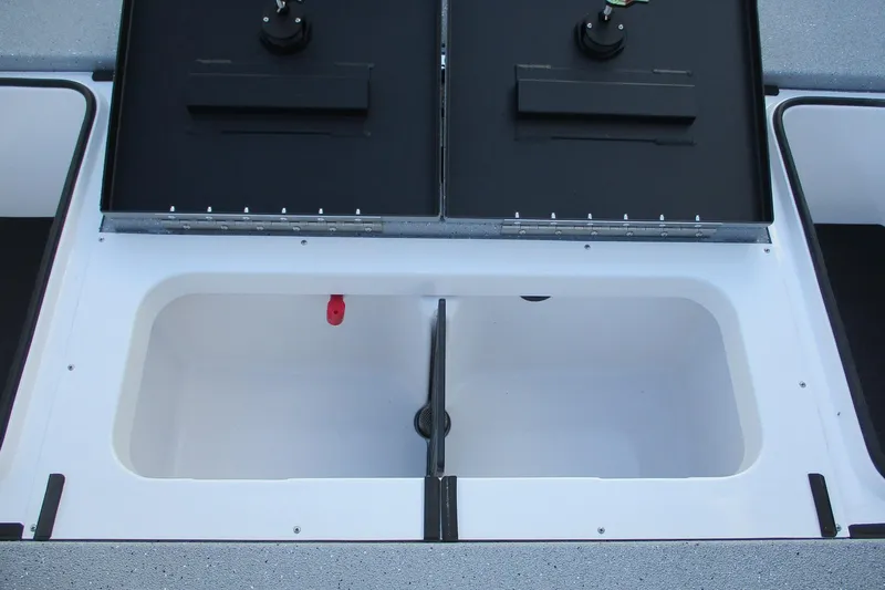 Slide: The Image of 2026 Vexus AVX2080 boat storage compartments with open lids, showcasing interior space. - 10