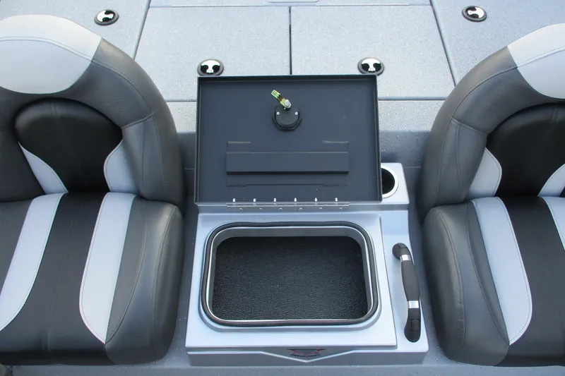 Slide: The Image of 2026 Vexus AVX2080 boat interior with storage compartment between two seats. - 13