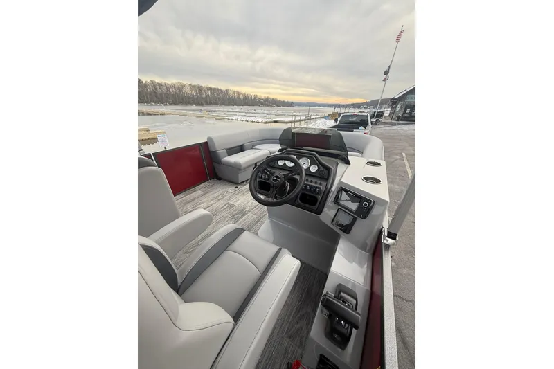 Slide: The Image of 2026 Bentley Pontoons Legacy 200 Cruise XL interior with modern helm and seating. - 9