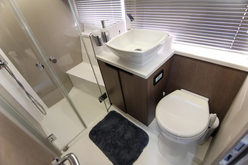 Slide: The Image of Modern bathroom in 2021 Galeon 425 HTS yacht with shower, sink, and toilet. - 20