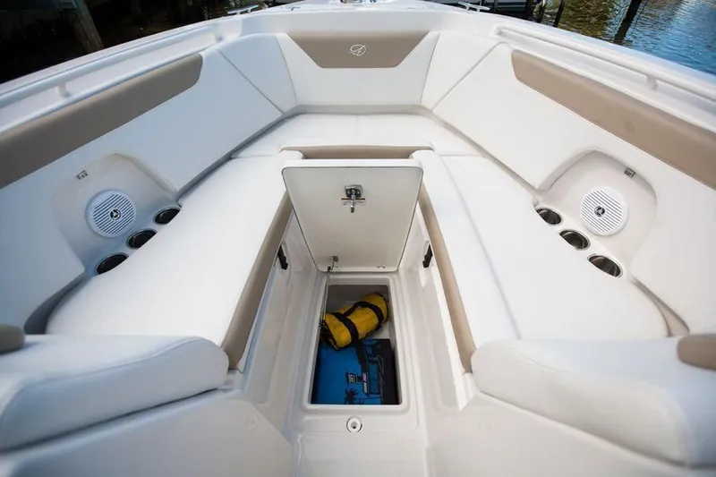 Slide: The Image of Interior of 2018 Sailfish 275 DC boat with storage compartment. - 49