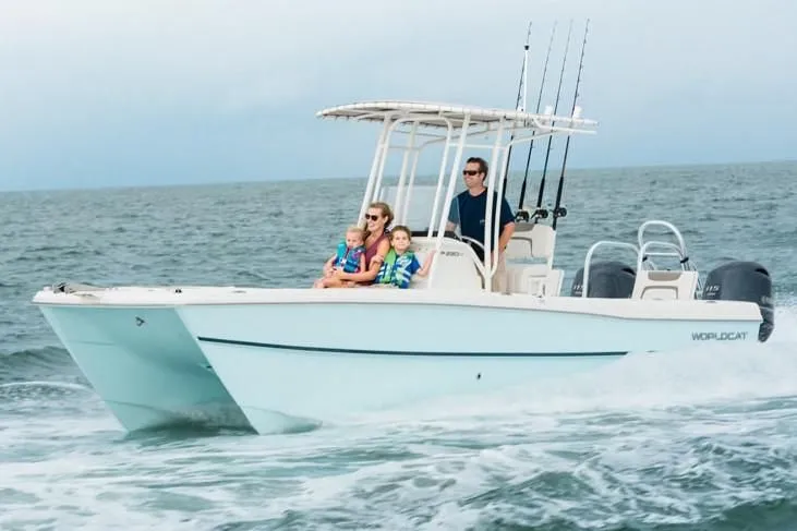 Slide: The Image of Family on a 2019 World Cat 230 CC boat at sea. - 33