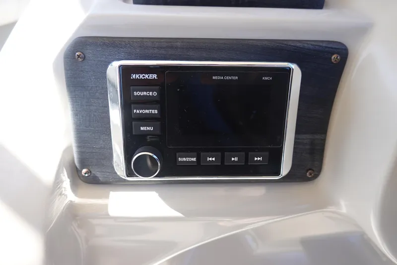 Slide: The Image of Kicker media center on 2018 Sylvan Mirage 8522 boat dashboard. - 11