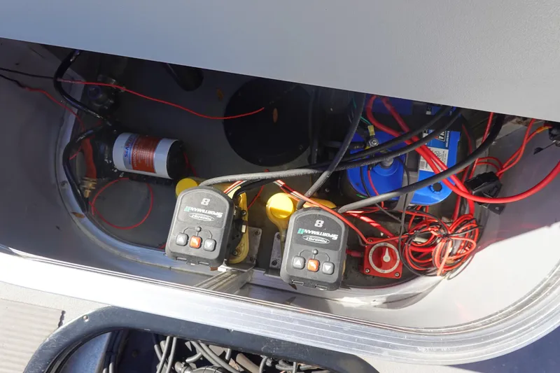 Slide: The Image of 2018 Sylvan Mirage 8522 boat electrical system with wiring and components. - 28