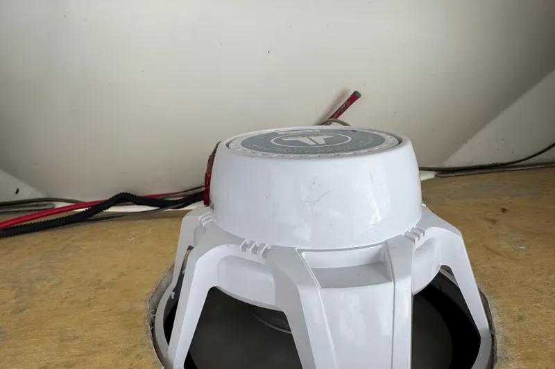 Slide: The Image of Speaker installation on 2017 Mako Pro Skiff 19 CC boat deck. - 49