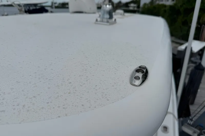 Slide: The Image of Close-up of 2024 Contender 30 Tournament boat deck with metal fitting. - 11