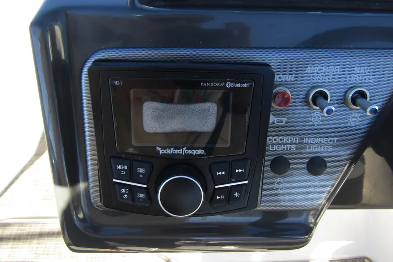 Slide: The Image of Control panel of 2018 Sea Ray SPX 190 Outboard with Rockford Fosgate audio system. - 12