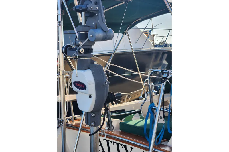 Slide: The Image of Close-up of a 2006 Island Packet 370 sailboat's rigging and winch system. - 17