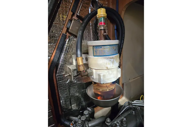 Slide: The Image of Diesel filter system in 2006 Island Packet 370 sailboat engine compartment. - 45