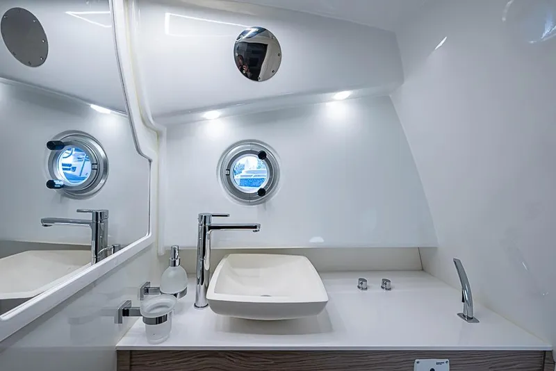Slide: The Image of Luxurious bathroom interior of 2025 SACS Strider 11 yacht with modern fixtures. - 37