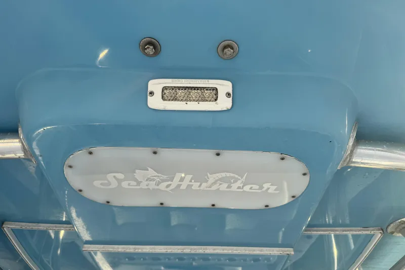 Slide: The Image of Blue 2015 SeaHunter 41 Tournament boat with logo and light fixture. - 43