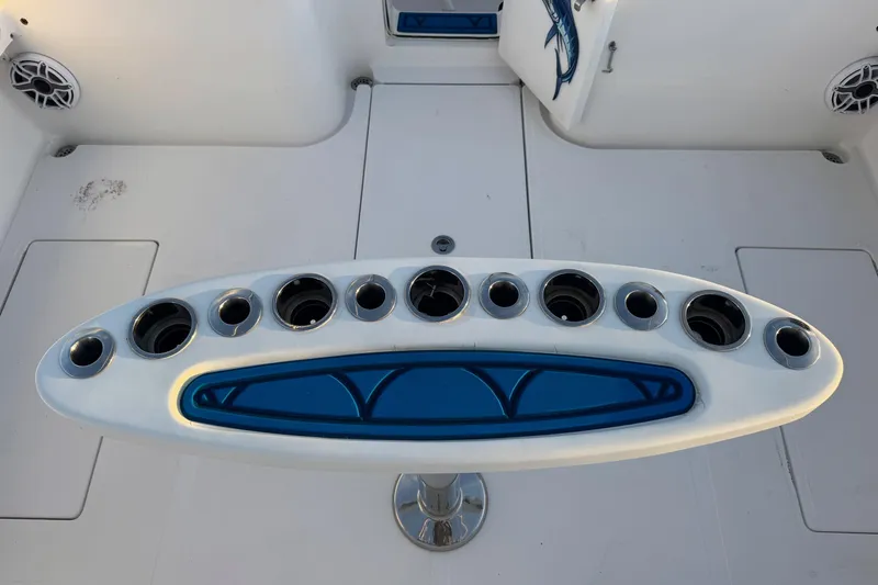 Slide: The Image of Fishing rod holders on 2015 SeaHunter 41 Tournament boat deck. - 49