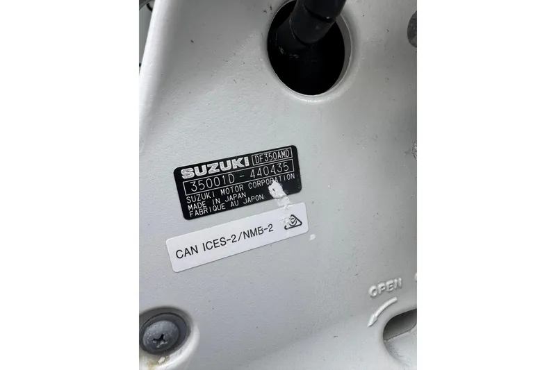 Slide: The Image of Suzuki DF350AMD engine label on 2015 SeaHunter 41 Tournament boat. - 81