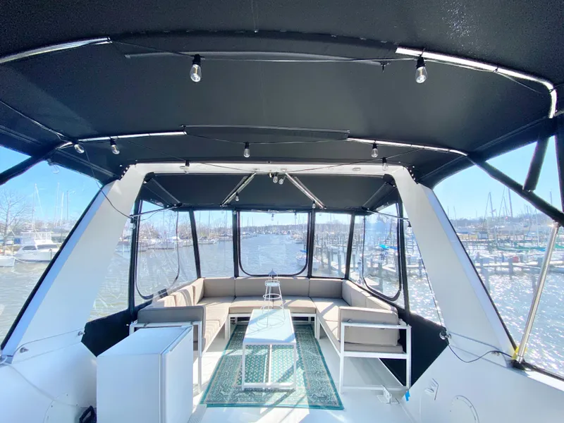 Slide: The Image of Interior of a 1971 Hatteras 58 Motor Yacht with panoramic view. - 2