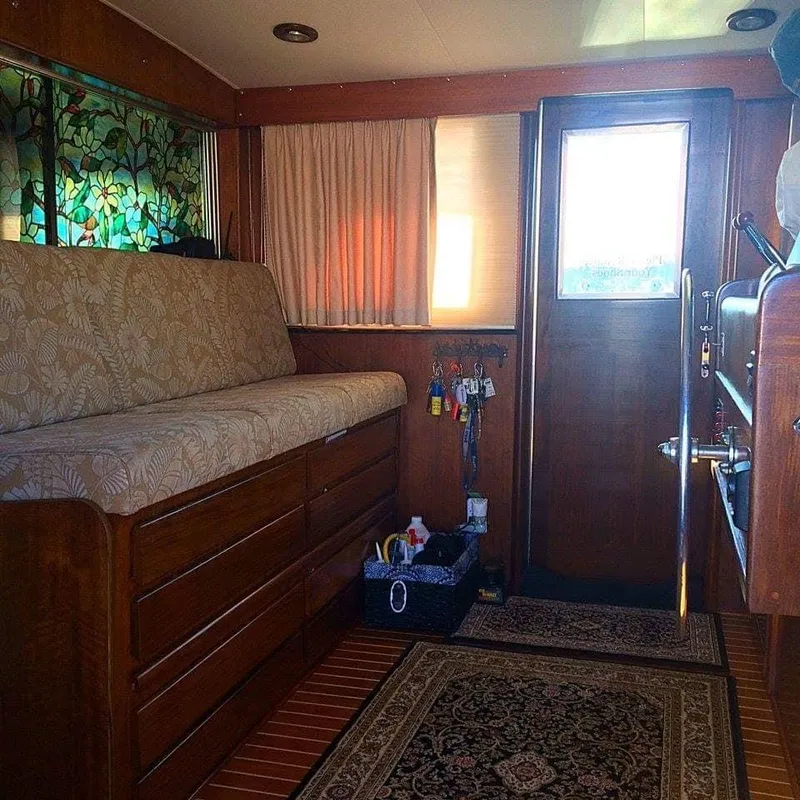 Slide: The Image of Interior of 1971 Hatteras 58 Motor Yacht with wooden furnishings. - 20