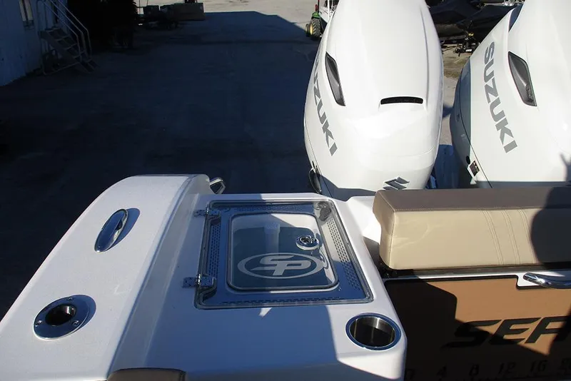 Slide: The Image of 2026 Sea Pro 292 Offshore boat with dual Suzuki engines, featuring a sleek deck design. - 37
