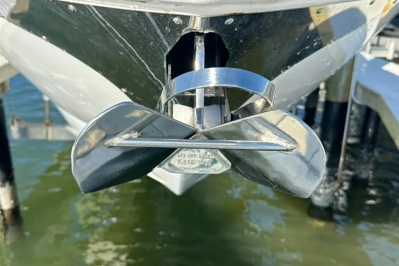 Slide: The Image of 2019 Regal 29 OBX boat anchor detail in marina setting. - 72