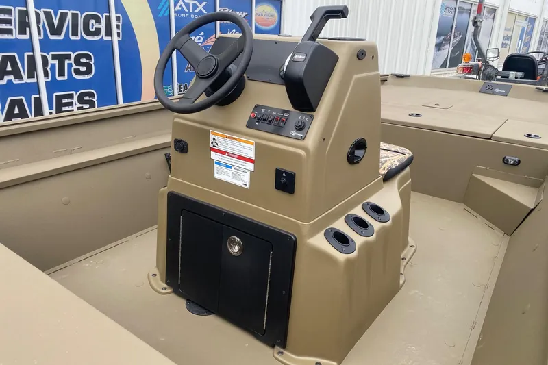 Slide: The Image of 2026 G3 Gator Tough 18 CC boat console with steering wheel and controls. - 7